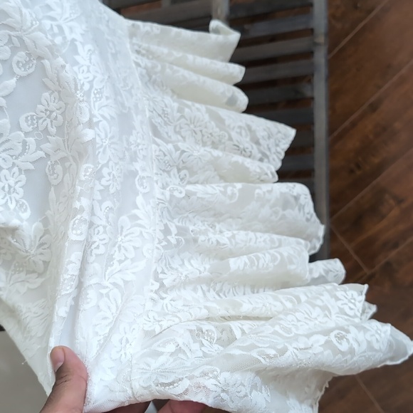 Vintage White Lace Maxi Short Sleeved Dress With Semi Sheer Sleeves - Picture 6 of 13